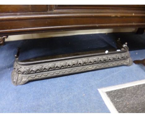 A SMALL CAST IRON FENDER, art deco oak and chrome firescreen and a stainless steel coal scuttle (3)