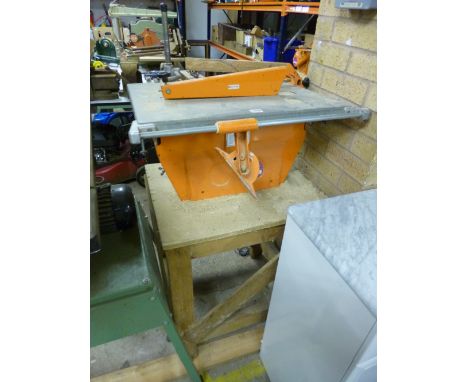 AN ALKO CIRCULAR SAW, on a fixed bench