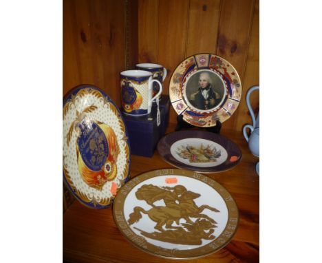 SIX ROYAL WORCESTER COMMEMORATIVE PLATES AND MUGS, (two boxed)
