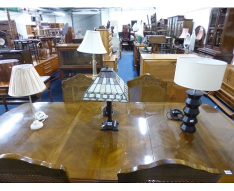 A TIFFANY STYLE TABLE LAMP, and three other table lamps with shades (4)