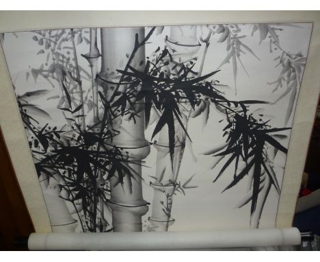 CHINESE SCHOOL, 20th Century, a scroll painting, leafy bamboo stems, signed
