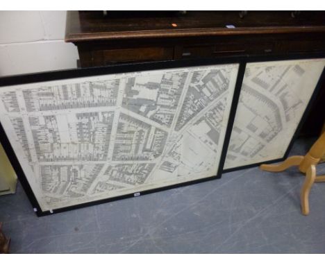 A LARGE ORDNANCE SURVEY MAP, marked Aston as surveyed in 1886, in ebonised frame and a similar map (2)