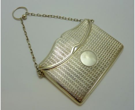 AN EDWARD VII SILVER NOVELTY CARD CASE, in the form of a clutch bag, Sydney &amp; Co, engine turned decoration, Birmingham 19