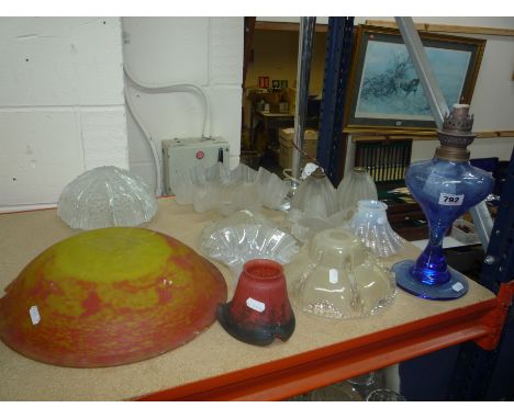 VARIOUS GLASS SHADES, LAMP BASES, etc