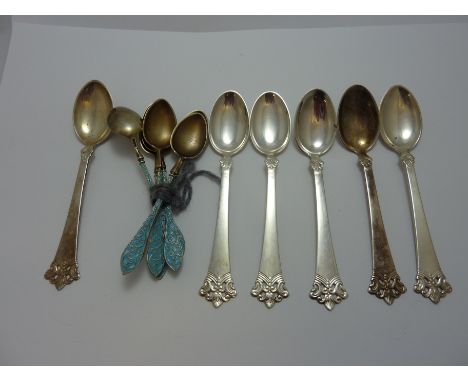 SIX SILVER ENAMEL SPOONS, and six Norwegian silver spoons (12)