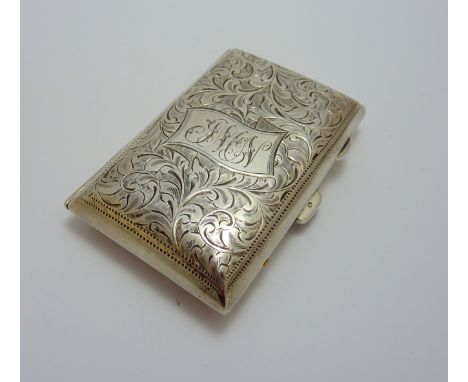 A GEORGE V SILVER CIGARETTE CASE, Joseph Gloster, scrolling floral decoration, Birmingham 1912, approximately 54gms