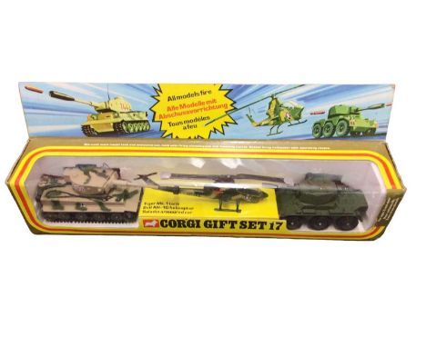 Corgi diecast Military Models Gift Set 17 Tiger Mk1 Tank, Bell AH-1G Helicopter &amp; Saladin, Gift Set 10 Tank Transporter &