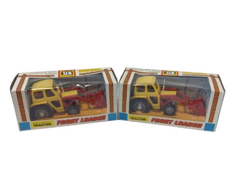 Britains Massey Ferguson Front Loader Tractor No.9572 (x2), Dump Truck (two colours) No.9670(x2) &amp; Tractor Lorry No.9569,