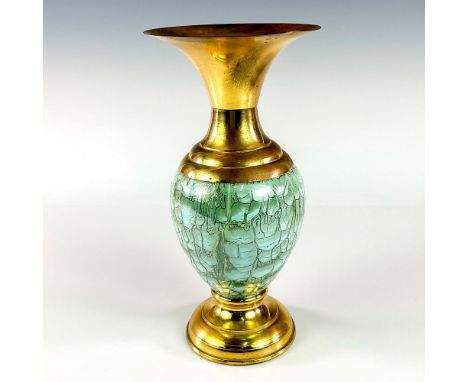 Turquoise toned with lustre finish &amp; branch patterning. Brass upper portion and base.Holland on bottom. This item has no 