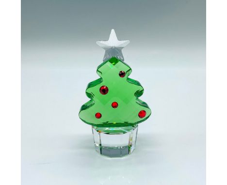 An adorable peridot crystal Christmas tree decorated with red crystal, and a clear crystal star on top. Swarovski marked. Thi