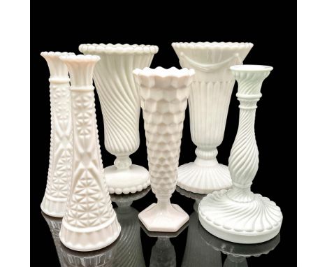 Includes Swirled base candle holder, Swirl and Hobnail Large Vase, Large Celebration vase, 2 tapered bud vases and medium arc