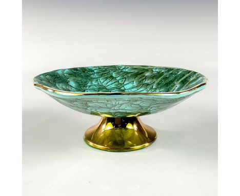 Turquoise toned stunning piece with lustre finish &amp; branch patterning. Brass accent trim around rim.Hand Painted. This it