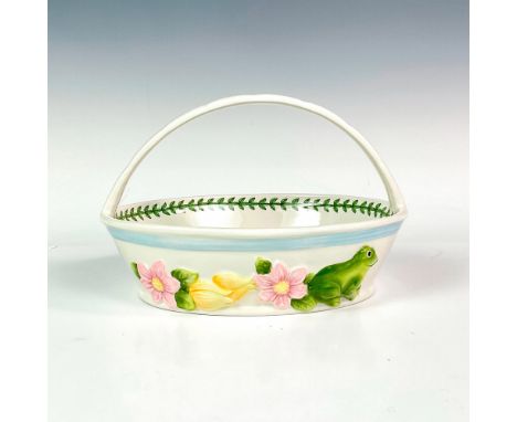 Charming oval shaped basket embossed with a frog and flowers; hydrangea flower illustrated on interior. Botanic Garden Terrac
