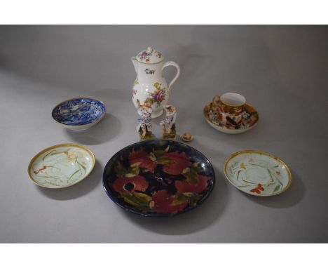 A Collection of 18th/19th Century Ceramics to Include Imari Pattern Cup and Saucer, Continental Porcelain Figures (AF), Blue 