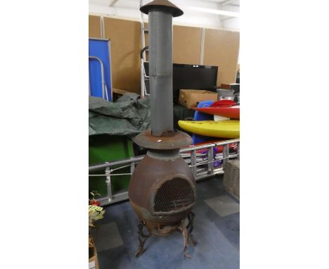 A Metal Pot Bellied Garden Chiminea, Total Height 170cms 