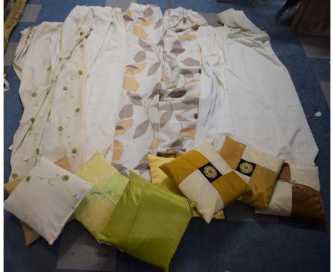 Four Pairs of Curtains and Scatter Cushions, Curtains 175 x 76cms, 163 x 70cms and 210 x 97cms 
