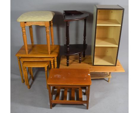 A Collection of Small Furniture to Include Stool, Nest,  Coffee Table, Whatnot and Shelf 