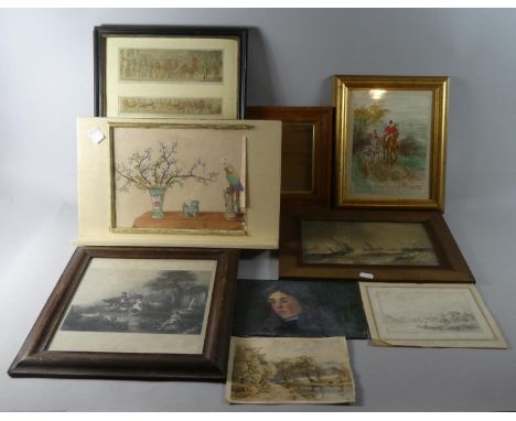 A Collection of Prints and Watercolours Etc., Alken 'Trip to Leicestershire', 'The Fountain' Engraving, Portrait, Landscape E