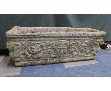 A Rectangular Reconstituted Stone Planter with Moulded Decoration, 70 x 25 x 26cms High 