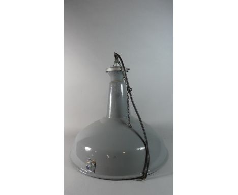 A Mid 20th Century Grey Enamelled Pendant Industrial Light Fitting by RLM Crysteel Products 