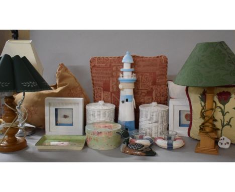 A Collection of Interior Homewares to Include Light House Ornament, Duck, Scatter Cushions, Lamps Etc. 