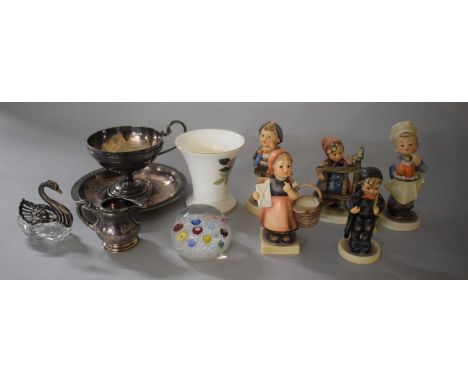 A Collection of Ceramics and Metalwares to Include Five Goebel Figures, Silver Plate, Glass Paperweight, Silver and Glass Swa