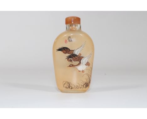 China painted glass snuffbox with geese decor - Sizes: H=85mm L=45mm - Weight (K): 0,036kg - Condition: at first glance - goo
