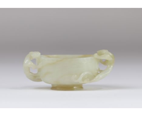 White jade water jug â€‹â€‹decorated with "Chilong", Chinese Qing dynasty brush rinses - Sizes: H=35mm L=100mm - Weight (K): 