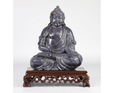 Stone Buddha on a wooden plinth - Sizes: H=340mm L=360mm - Weight (K): 5,5kg - Condition: at first glance - good condition - 