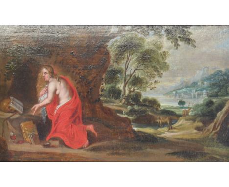Oil on wood 17th "Marie Madelaine" - Sizes: Cadre H=400mm L=560mm Panneau H=220mm L=370mm - Weight (K): 2,1kg - Condition: at