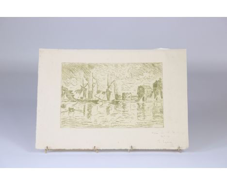 Paul Signac (1863-1935). Circa 1900. â€œDry sails in Saint-Tropezâ€. Woodcut in sepia color. Marked lower right "Tire a 15 ex