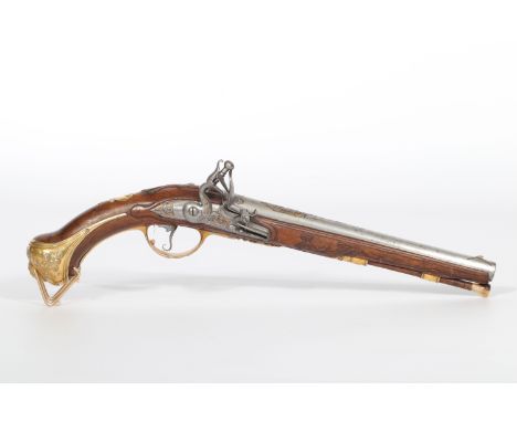 18th cork flintlock pistol signed DERORA LIEGE - Sizes: L=430mm l=160mm - Weight (K): 0,8kg - Condition: at first glance - go
