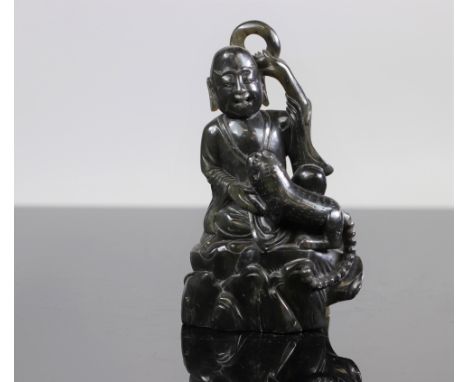 China, jade statuette carved with a character and fish 19th - Sizes: h =180mm - Weight (K): 1,198kg - Condition: at first gla