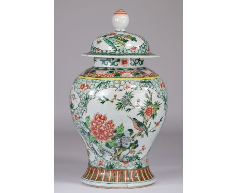 China vase covered with famille verte decorated with birds and flowers 19th - Sizes: H=430mm D=230mm - Weight (K): 3,86kg - C