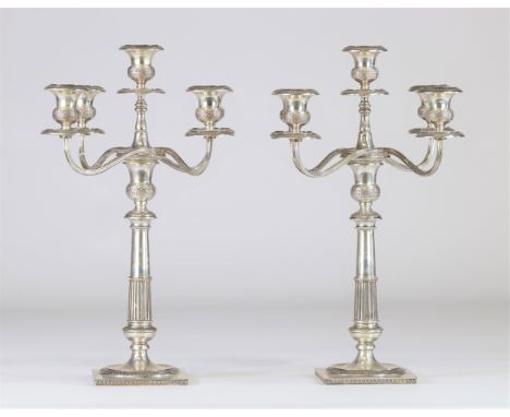 Pair of empire style candlesticks with 5 branches in solid silver - Sizes: H=360mm L=210mm - Weight (K): 1,57kg - Condition: 