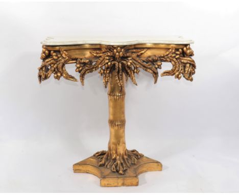 Golden console and marble beautiful plant decoration - Sizes: H =870mm L =880 - Weight (K): 34kg - Condition: After checking 
