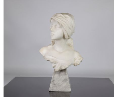 Richard Aurili (1834-c.1914) white marble sculpture depicting a bust of a young woman - Sizes: H=500mm L=310mm - Weight (K): 