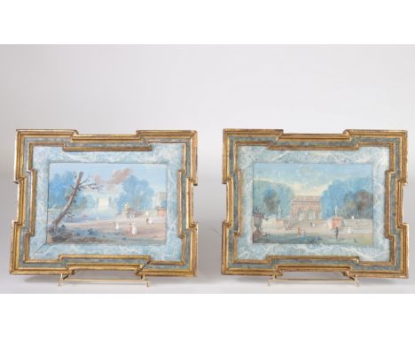 Louis Gabriel I MOREAU (1740-1806) pair of gouache on paper "promenade au parc" - Sizes: H=195mm L=245mm - Weight (K): 0,758k