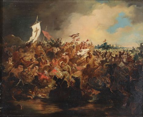 Eugene DELACROIX (1798-1863) study of a painting "battle scene" - Sizes: Cadre L=490mm H=420mm peinture L=345mm H=280mm - Wei
