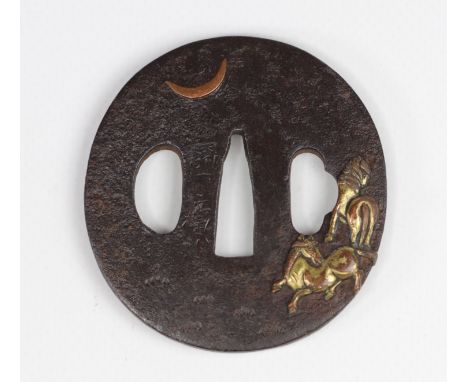 JAPAN EDO period (1603 - 1868) Iron tsuba and inlays Provenance: Gaston-Louis Vuitton Collection. This piece is referenced in