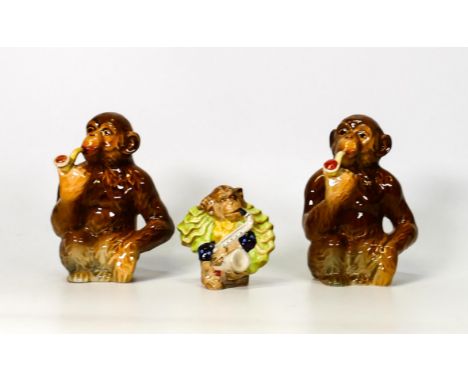 Two Beswick Monkey smoking a pipe 1049 together with a comical monkey band Saxophone player 1258 (3) 