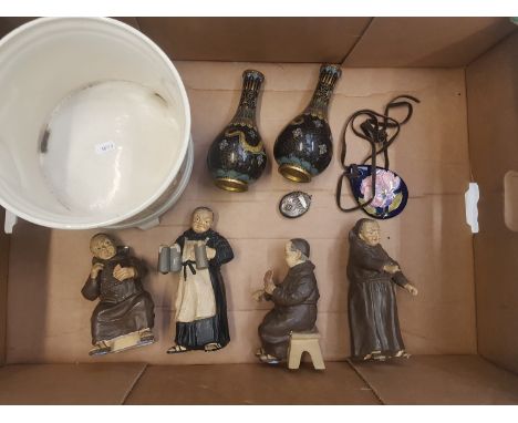 A mixed collection of ceramic items to include a pair of closone oriental bud vases, moorcroft pendant, sterling silver locke