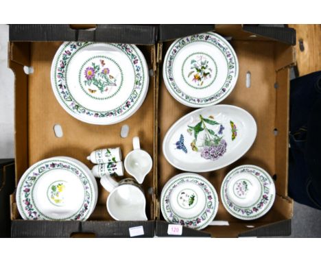 A collection of Portmeirion Botanic &amp; Variations patterned item to include dinner plates, rimmed bowls, oval open veg bow