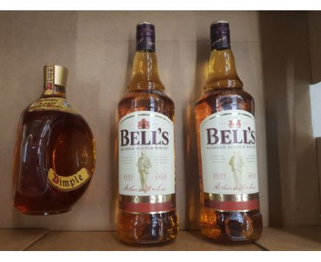 Two 1L bottles of Bells Whisky together with a vintage bottle of Dimple Delux Scotch Whisky (3) 