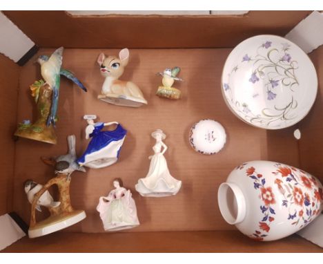 A mixed collection of ceramic items to include Wade blow up Bambi figure, spode bowl and ginger jar, small Royal Doulton and 