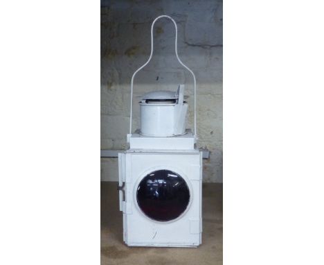 Vintage British Railway B.R. (M) Midland Lantern with Burner Red Bullseye Lamp. Height 49cm 