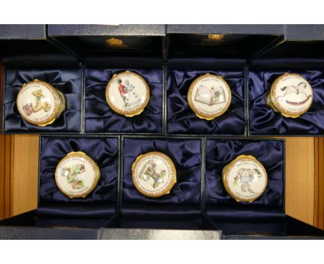 Royal Worcester, A Set of Seven 'Days of the Week' Enamel Pillboxes 