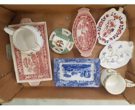 A mixed collection of ceramic items to include Spode pink tower trays, italian pattern rectangular dish, baroda pattern shape