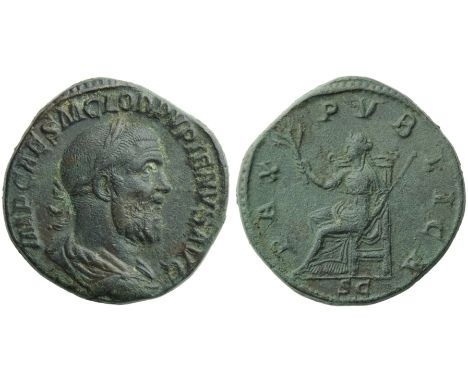 Pupienus (238), Sestertius, Rome, April - June AD 238; AE (g 22,33; mm 30; h 12); IMP CAES M CLOD PVPIENVS AVG, laureate, dra