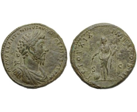 Marcus Aurelius (161-180), Sestertius, Rome, AD 164-165; AE (g 26,42; mm 32; h 12); M AVREL ANTONINVS AVG ARMENIACVS P M, lau